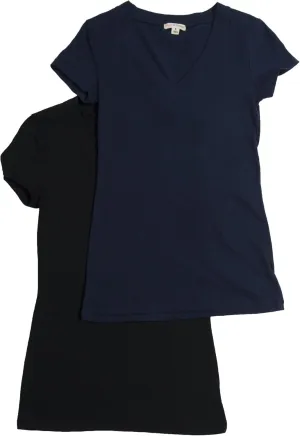 2 Pack Zenana Women's Basic V-Neck T-Shirts