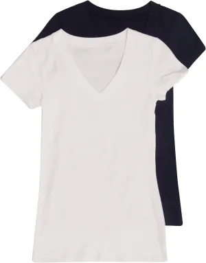 2 Pack Zenana Women's Basic V-Neck T-Shirts