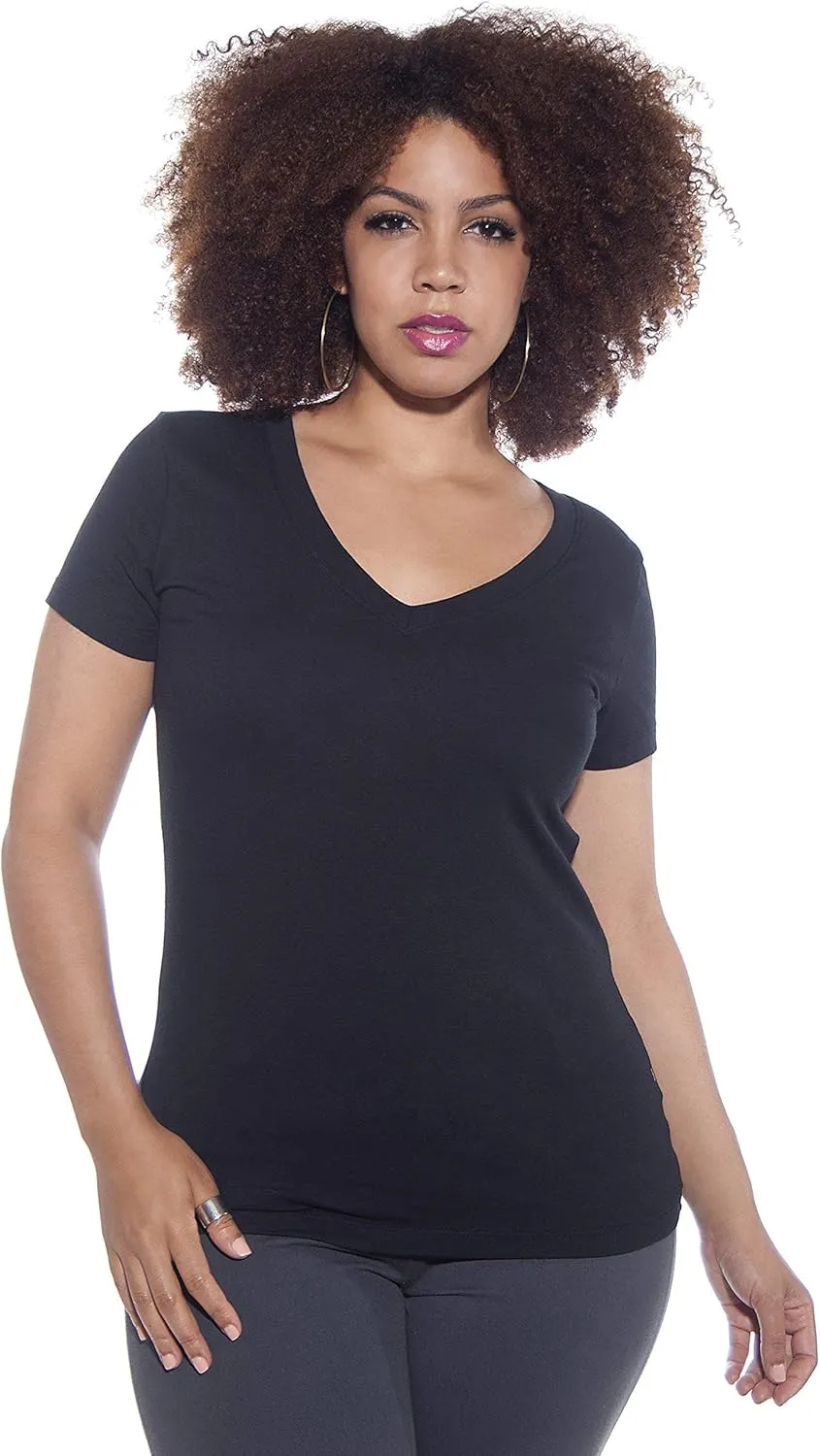 2 Pack Zenana Women's Basic V-Neck T-Shirts