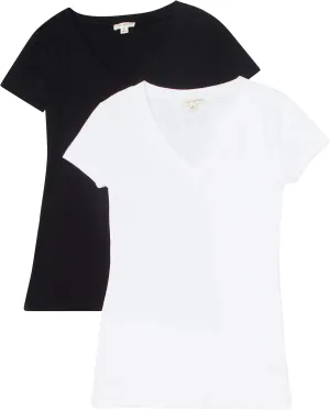 2 Pack Zenana Women's Basic V-Neck T-Shirts