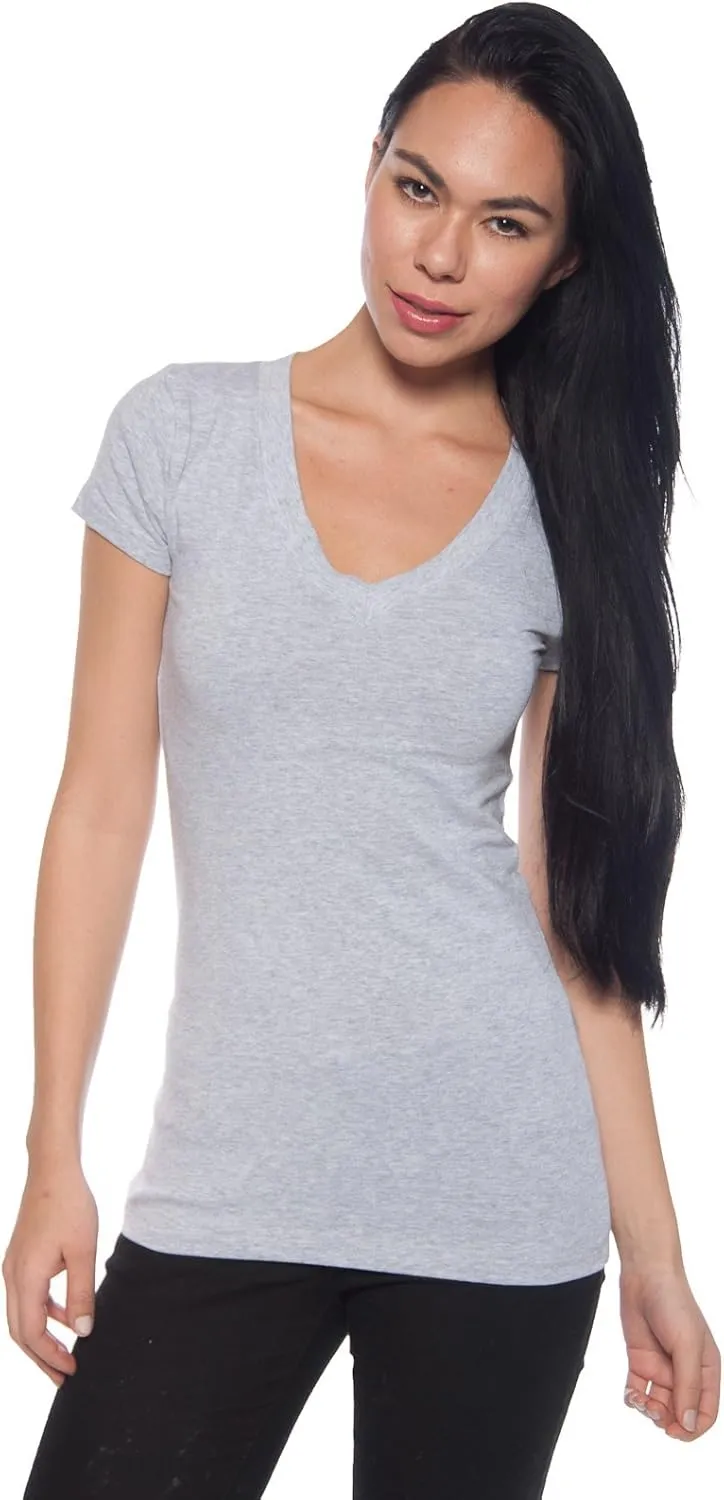 2 Pack Zenana Women's Basic V-Neck T-Shirts