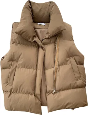 2024 Winter Coats for Womens Fashion Cropped Sleeveless Puffer Jacket Lightweight Thermal Padded Vest Casual Outwear