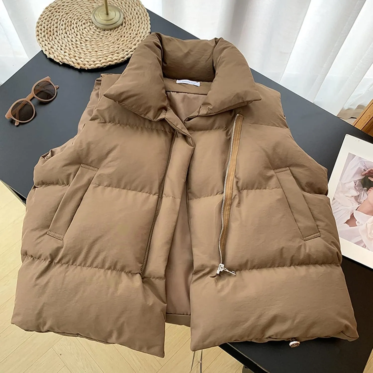 2024 Winter Coats for Womens Fashion Cropped Sleeveless Puffer Jacket Lightweight Thermal Padded Vest Casual Outwear