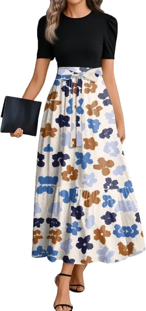 2025 Boho Dresses, Beach Floral Print Maxi Women's Jumpsuits Spring Bow Crew Neck Womens Romper