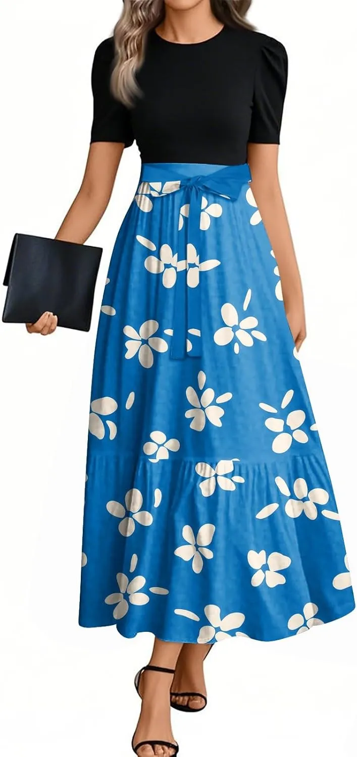 2025 Boho Dresses, Beach Floral Print Maxi Women's Jumpsuits Spring Bow Crew Neck Womens Romper
