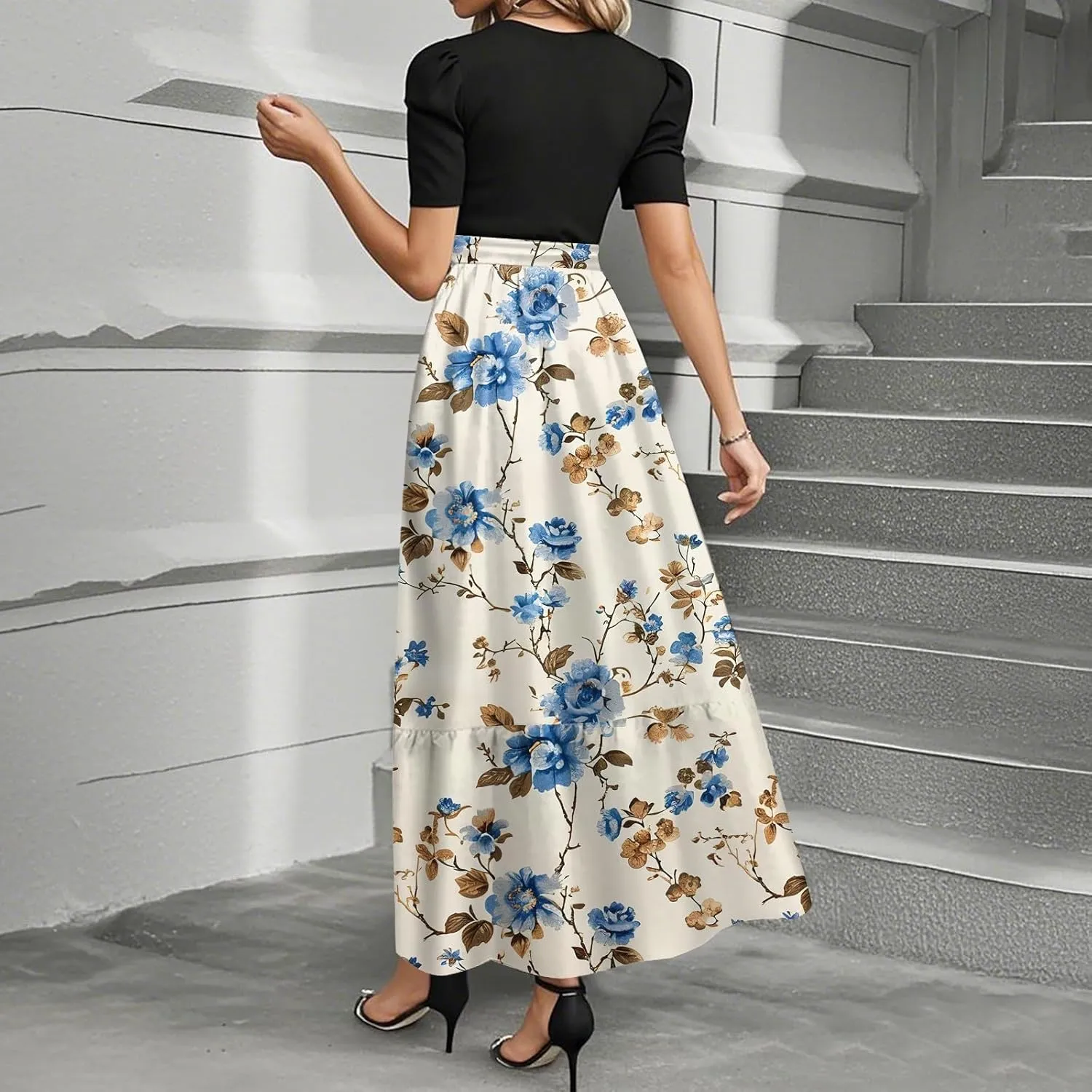 2025 Boho Dresses, Beach Floral Print Maxi Women's Jumpsuits Spring Bow Crew Neck Womens Romper