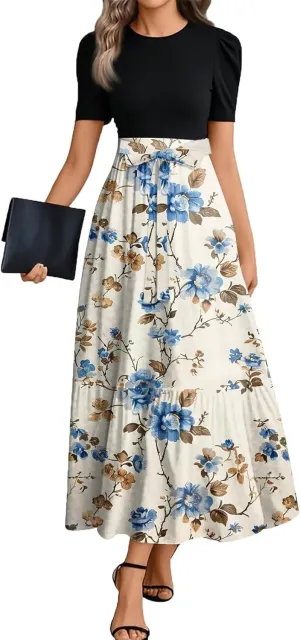 2025 Boho Dresses, Beach Floral Print Maxi Women's Jumpsuits Spring Bow Crew Neck Womens Romper