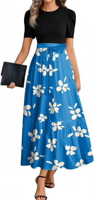2025 Boho Dresses, Beach Floral Print Maxi Women's Jumpsuits Spring Bow Crew Neck Womens Romper