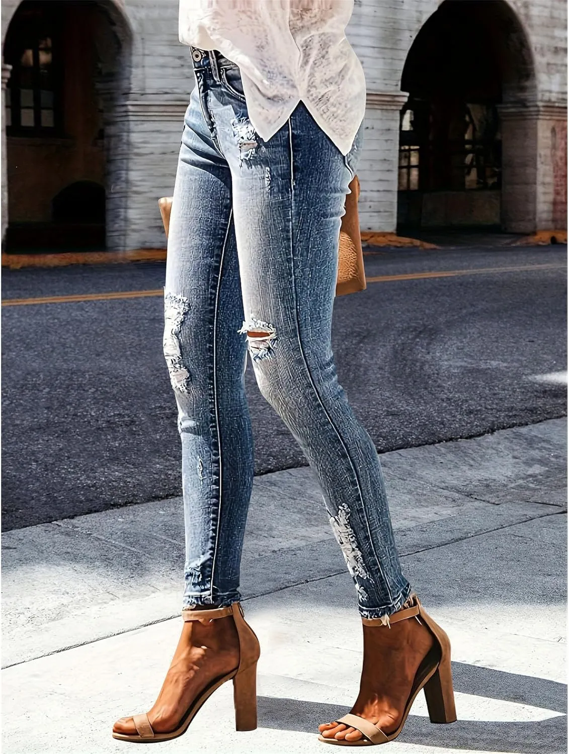 2025 Spring Summer Stretch Women's Skinny Jeans Ripped Fashion Slimming Belly Women's Hip Lifting Casual Jeans