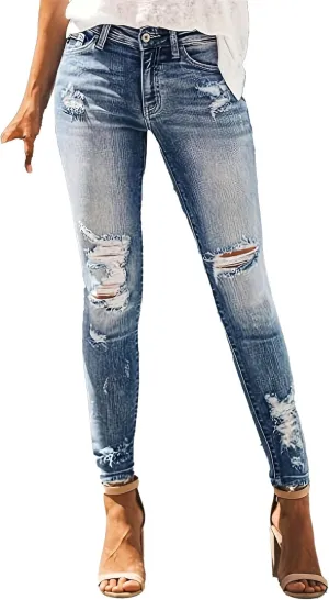 2025 Spring Summer Stretch Women's Skinny Jeans Ripped Fashion Slimming Belly Women's Hip Lifting Casual Jeans