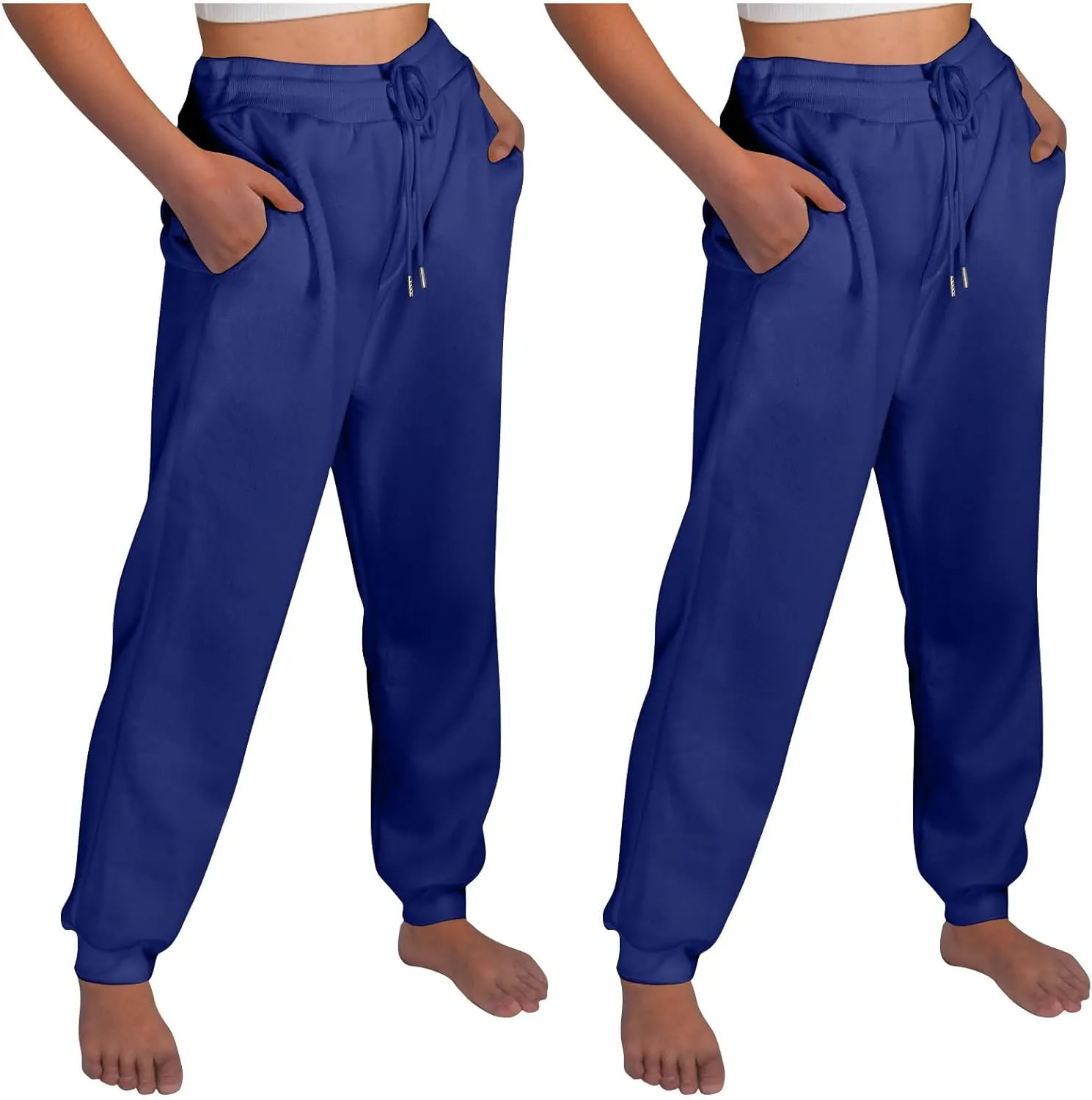 2Pack Winter Basic Sweatpants Women Baggy High Rise Fleece Lined Jogger Pants Active Lounge Cinch Bottom Trousers