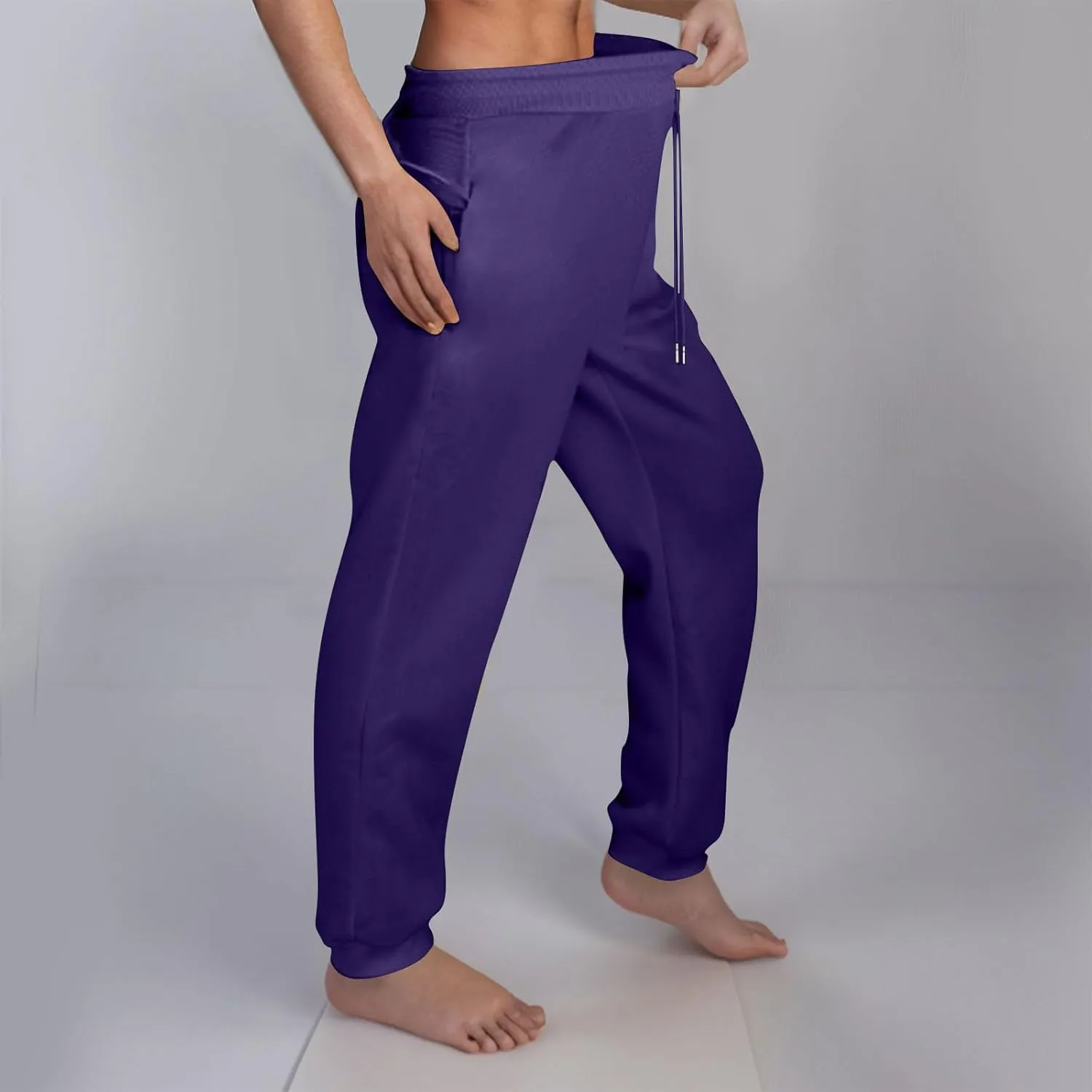2Pack Winter Basic Sweatpants Women Baggy High Rise Fleece Lined Jogger Pants Active Lounge Cinch Bottom Trousers