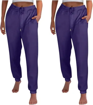 2Pack Winter Basic Sweatpants Women Baggy High Rise Fleece Lined Jogger Pants Active Lounge Cinch Bottom Trousers