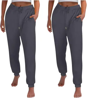 2Pack Winter Basic Sweatpants Women Baggy High Rise Fleece Lined Jogger Pants Active Lounge Cinch Bottom Trousers