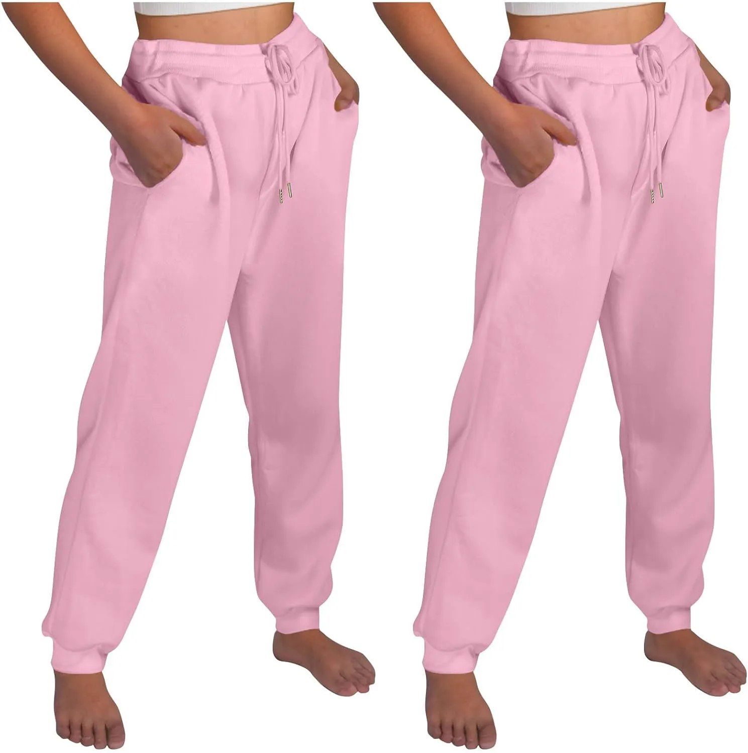 2Pack Winter Basic Sweatpants Women Baggy High Rise Fleece Lined Jogger Pants Active Lounge Cinch Bottom Trousers