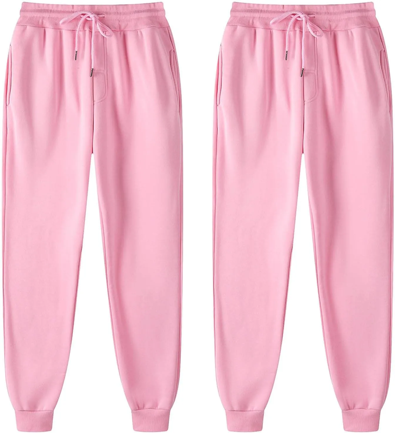 2Pack Winter Basic Sweatpants Women Baggy High Rise Fleece Lined Jogger Pants Active Lounge Cinch Bottom Trousers