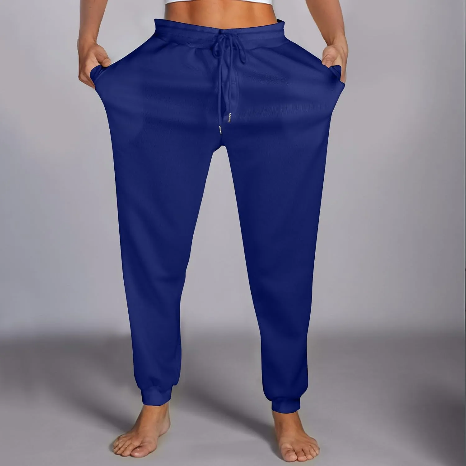 2Pack Winter Basic Sweatpants Women Baggy High Rise Fleece Lined Jogger Pants Active Lounge Cinch Bottom Trousers