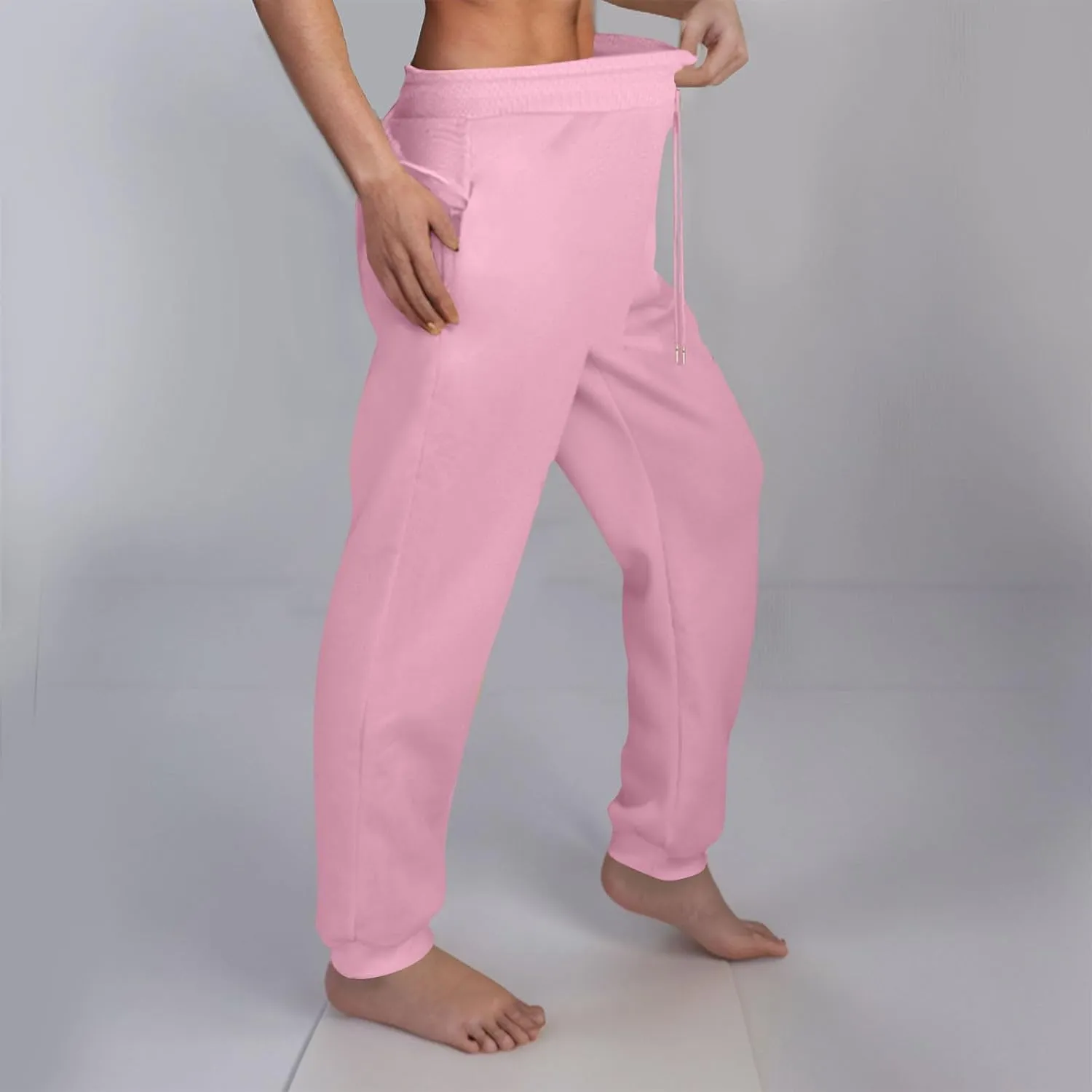 2Pack Winter Basic Sweatpants Women Baggy High Rise Fleece Lined Jogger Pants Active Lounge Cinch Bottom Trousers