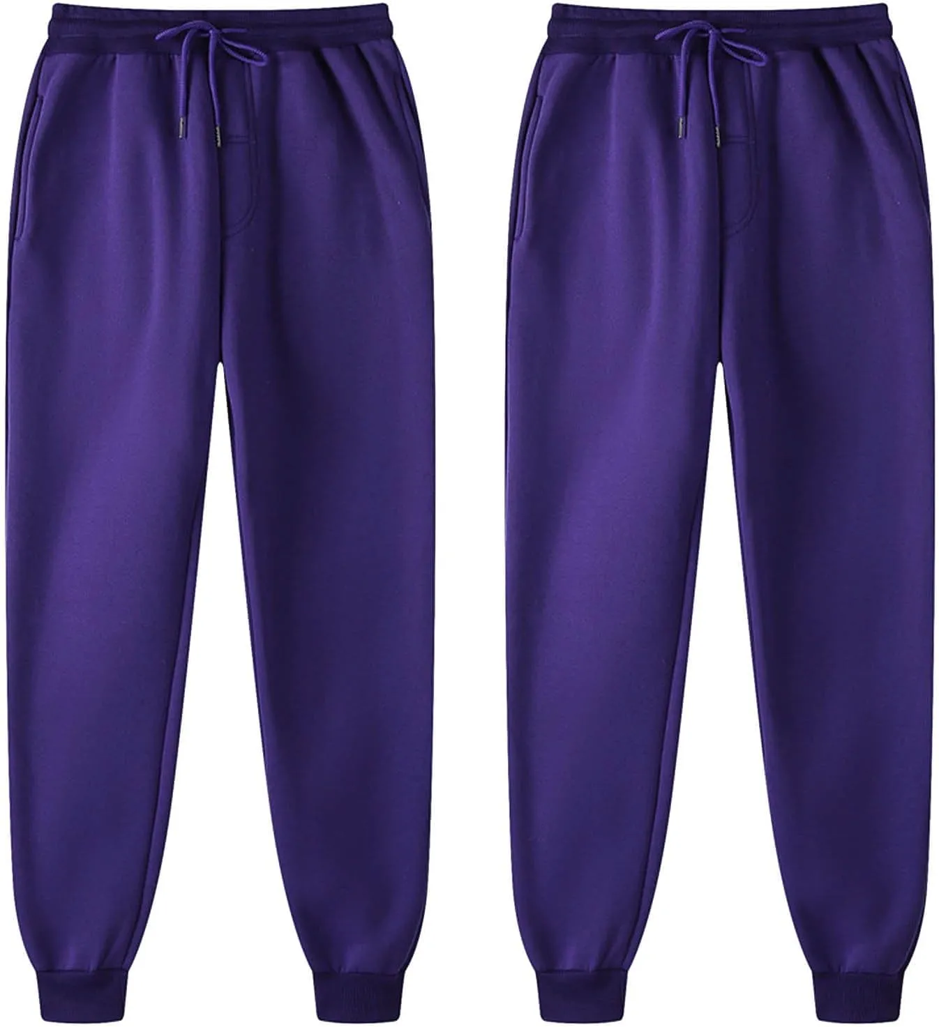 2Pack Winter Basic Sweatpants Women Baggy High Rise Fleece Lined Jogger Pants Active Lounge Cinch Bottom Trousers