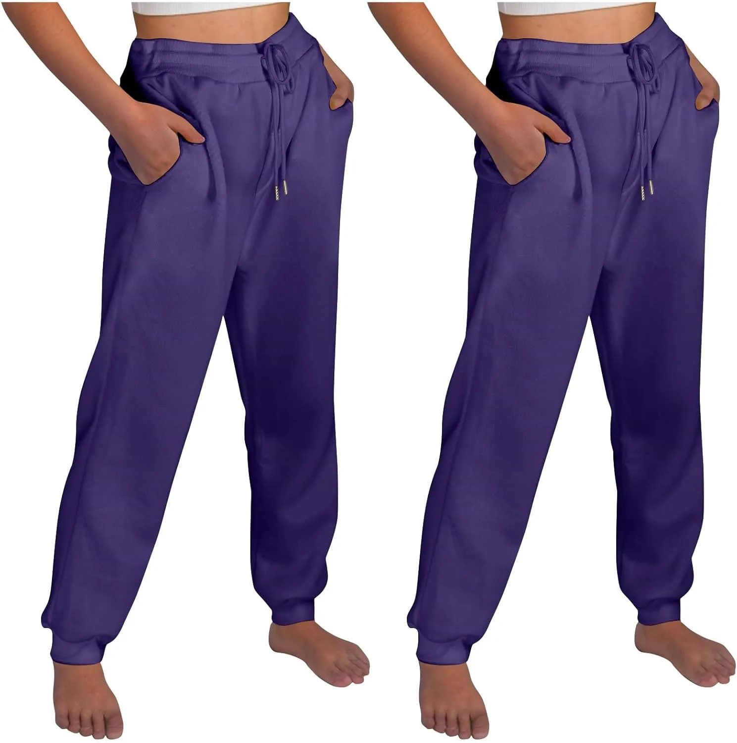 2Pack Winter Basic Sweatpants Women Baggy High Rise Fleece Lined Jogger Pants Active Lounge Cinch Bottom Trousers