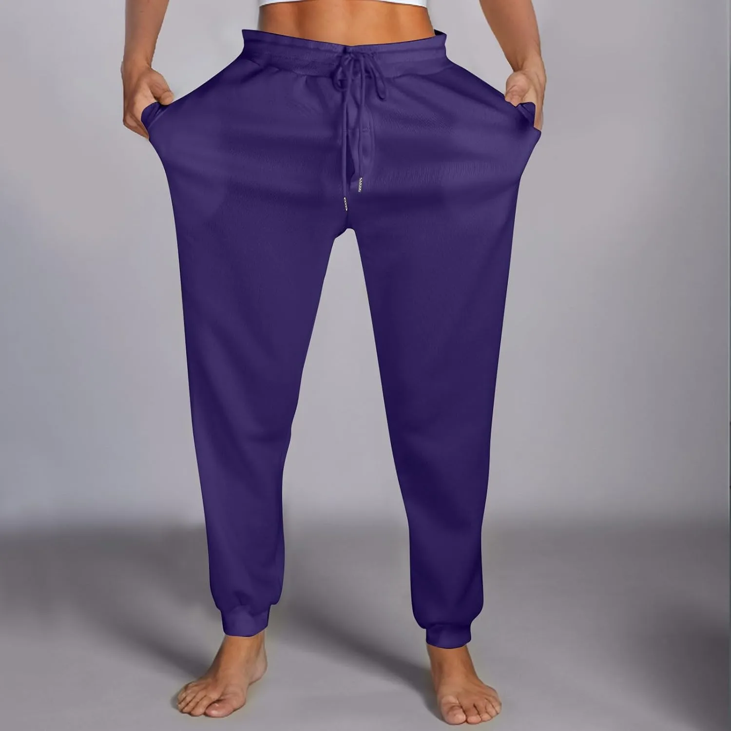 2Pack Winter Basic Sweatpants Women Baggy High Rise Fleece Lined Jogger Pants Active Lounge Cinch Bottom Trousers