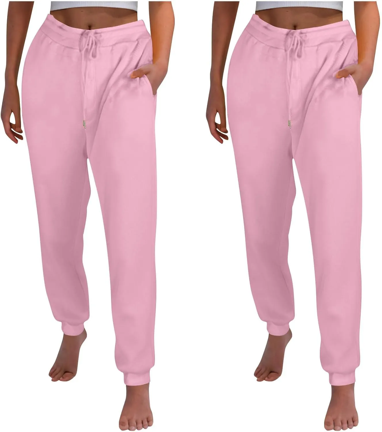 2Pack Winter Basic Sweatpants Women Baggy High Rise Fleece Lined Jogger Pants Active Lounge Cinch Bottom Trousers