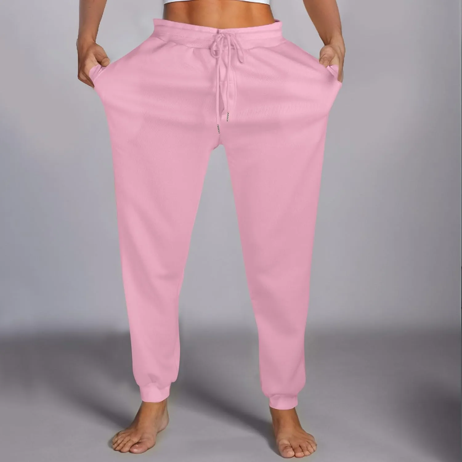 2Pack Winter Basic Sweatpants Women Baggy High Rise Fleece Lined Jogger Pants Active Lounge Cinch Bottom Trousers