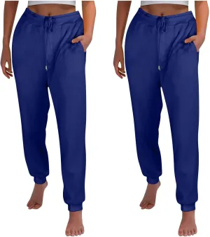 2Pack Winter Basic Sweatpants Women Baggy High Rise Fleece Lined Jogger Pants Active Lounge Cinch Bottom Trousers