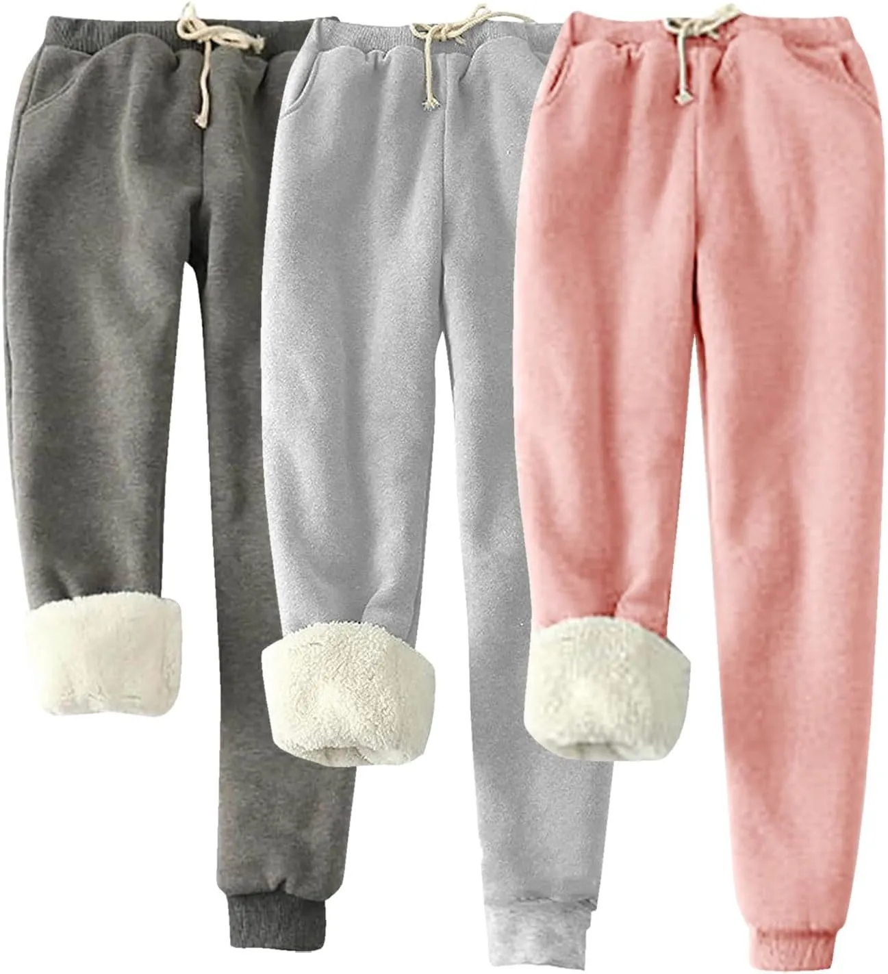 3 Pack Womens Warm Fleece Sherpa Lined Sweatpants Drawstring Athletic Jogger Pants Tapered Lounge Yoga Pants 2024