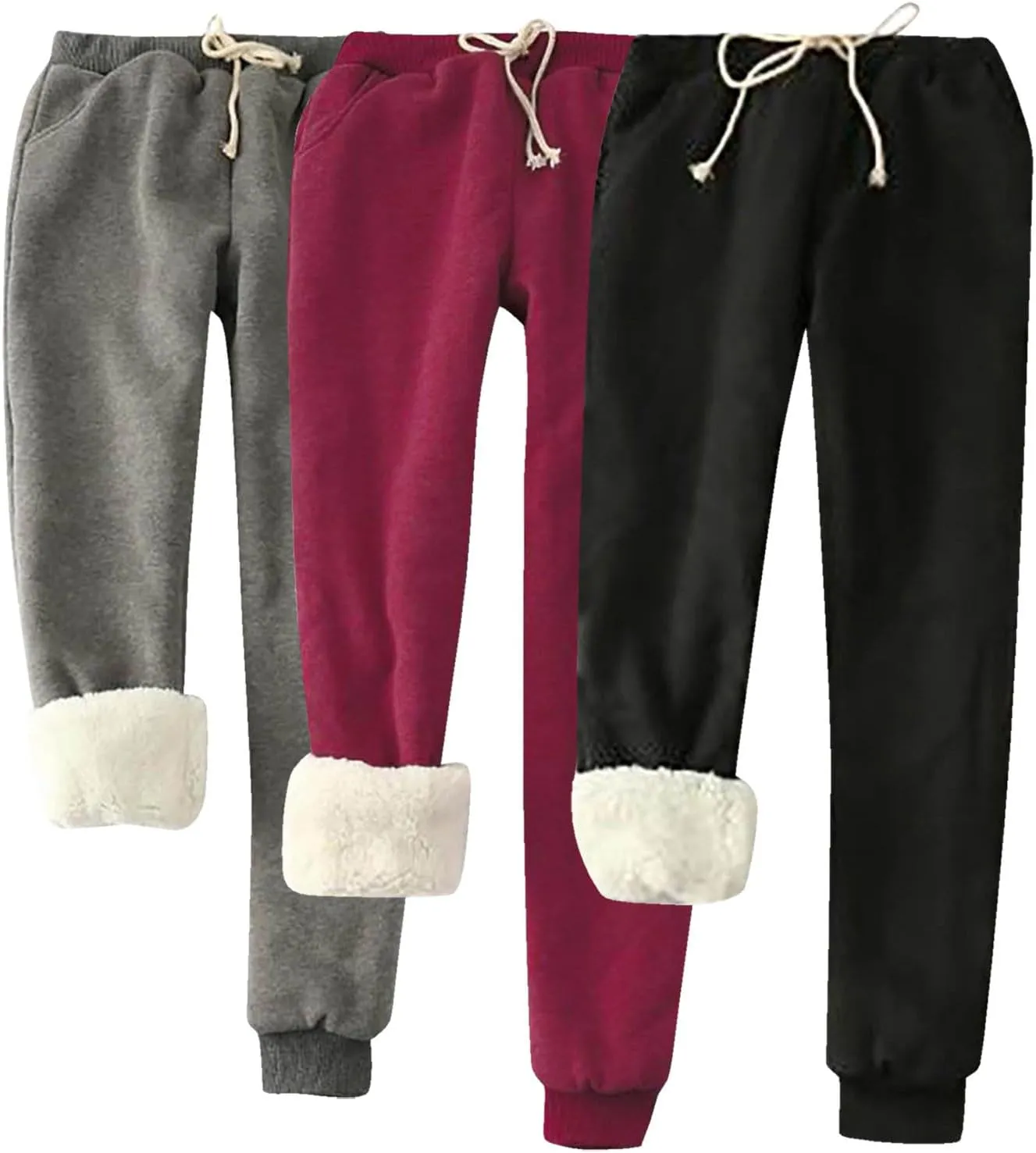 3 Pack Womens Warm Fleece Sherpa Lined Sweatpants Drawstring Athletic Jogger Pants Tapered Lounge Yoga Pants 2024