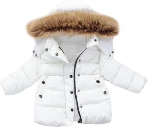 6M-5Y Child Kids Thermal Padded Parka Solid Color Hooded Zipper Outerwear Coats Warm Puffer Jacket Down Clothes (White, 4-5 Years)