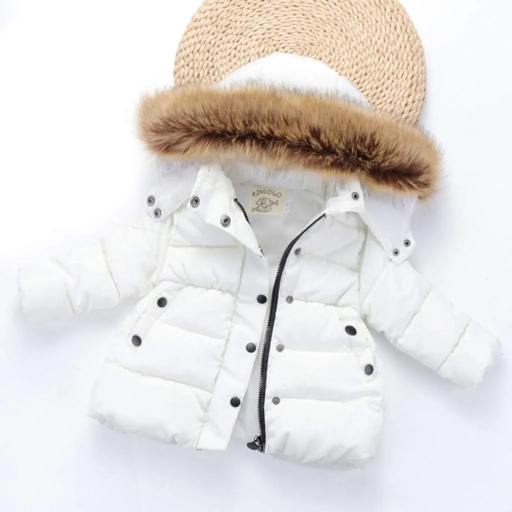 6M-5Y Child Kids Thermal Padded Parka Solid Color Hooded Zipper Outerwear Coats Warm Puffer Jacket Down Clothes (White, 4-5 Years)