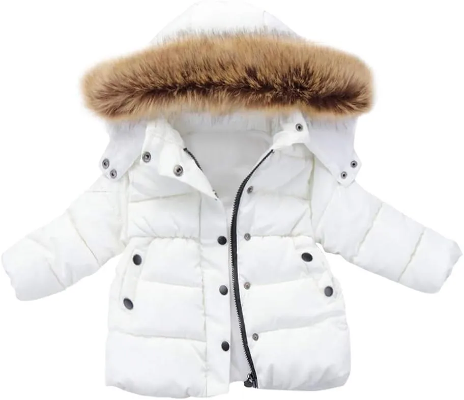 6M-5Y Child Kids Thermal Padded Parka Solid Color Hooded Zipper Outerwear Coats Warm Puffer Jacket Down Clothes (White, 4-5 Years)