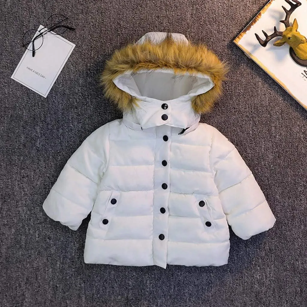 6M-5Y Child Kids Thermal Padded Parka Solid Color Hooded Zipper Outerwear Coats Warm Puffer Jacket Down Clothes (White, 4-5 Years)