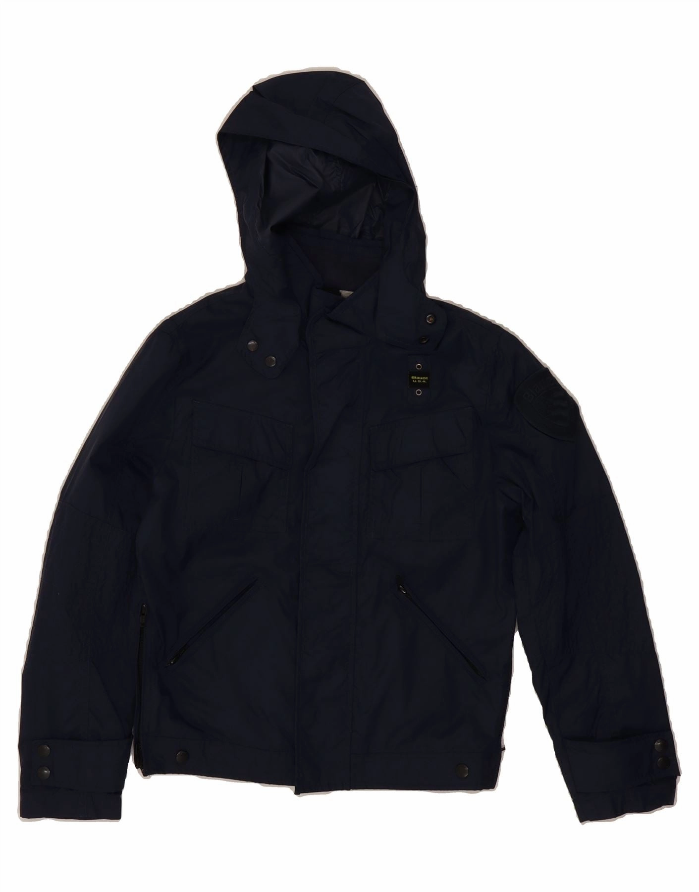 BLAUER Boys Hooded Bomber Jacket 11-12 Years Navy Blue Polyamide RipstopFabric Empathy