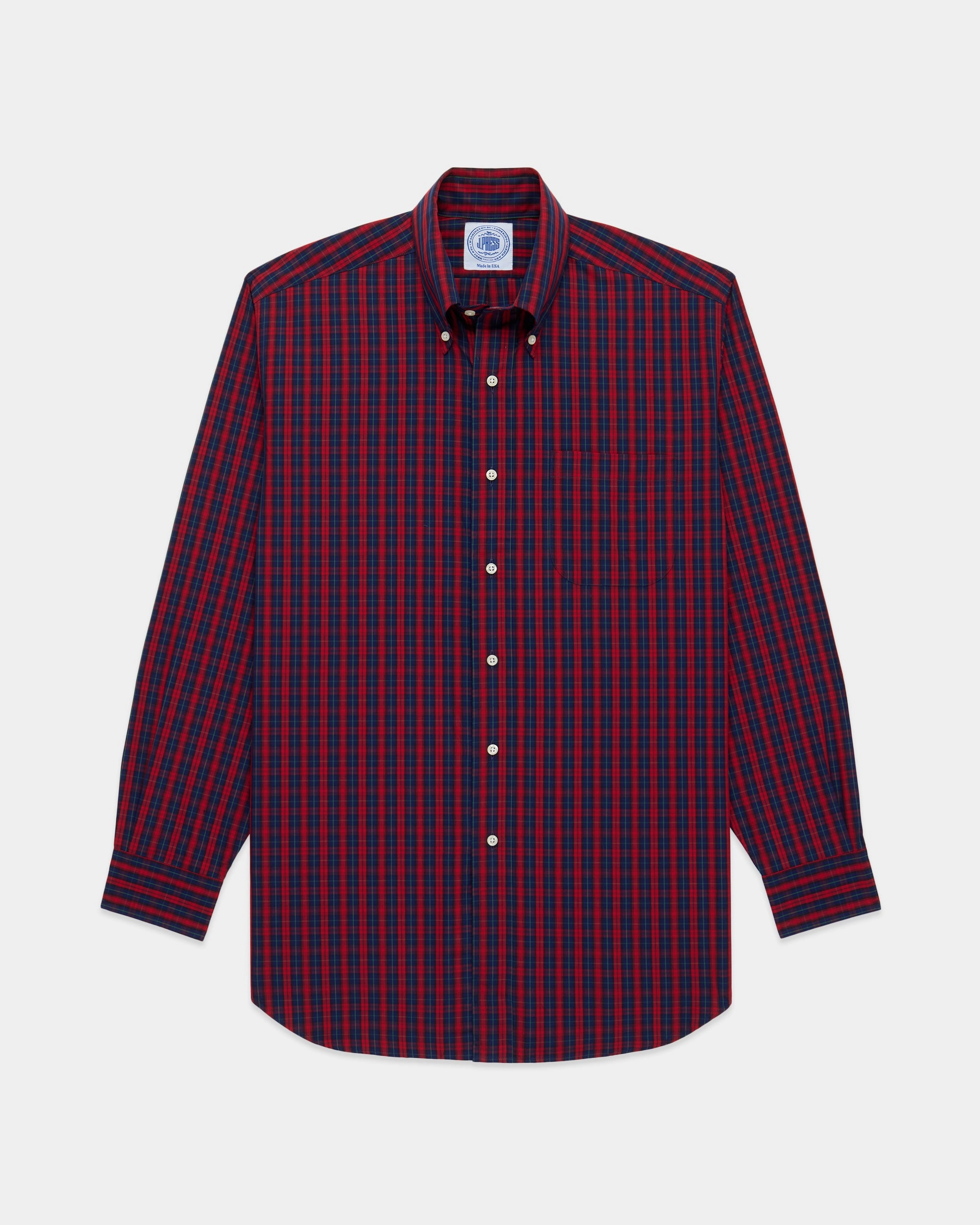 Bold Print Fashion staples Made-in-USA Red & Navy Tartan Broadcloth Sport Shirt