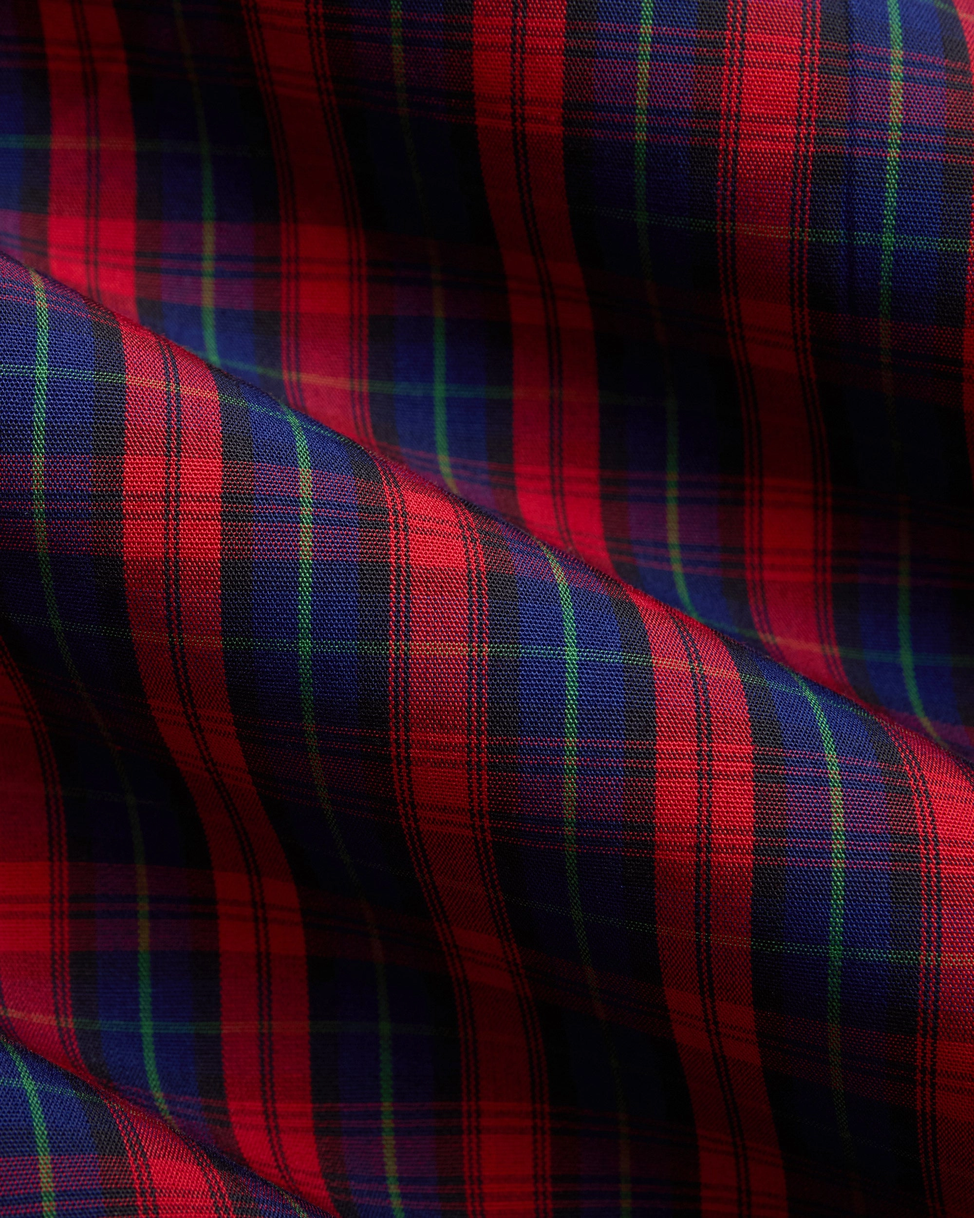 Made-in-USA Red & Navy Tartan Broadcloth Sport Shirt Wrinkle-Resistant