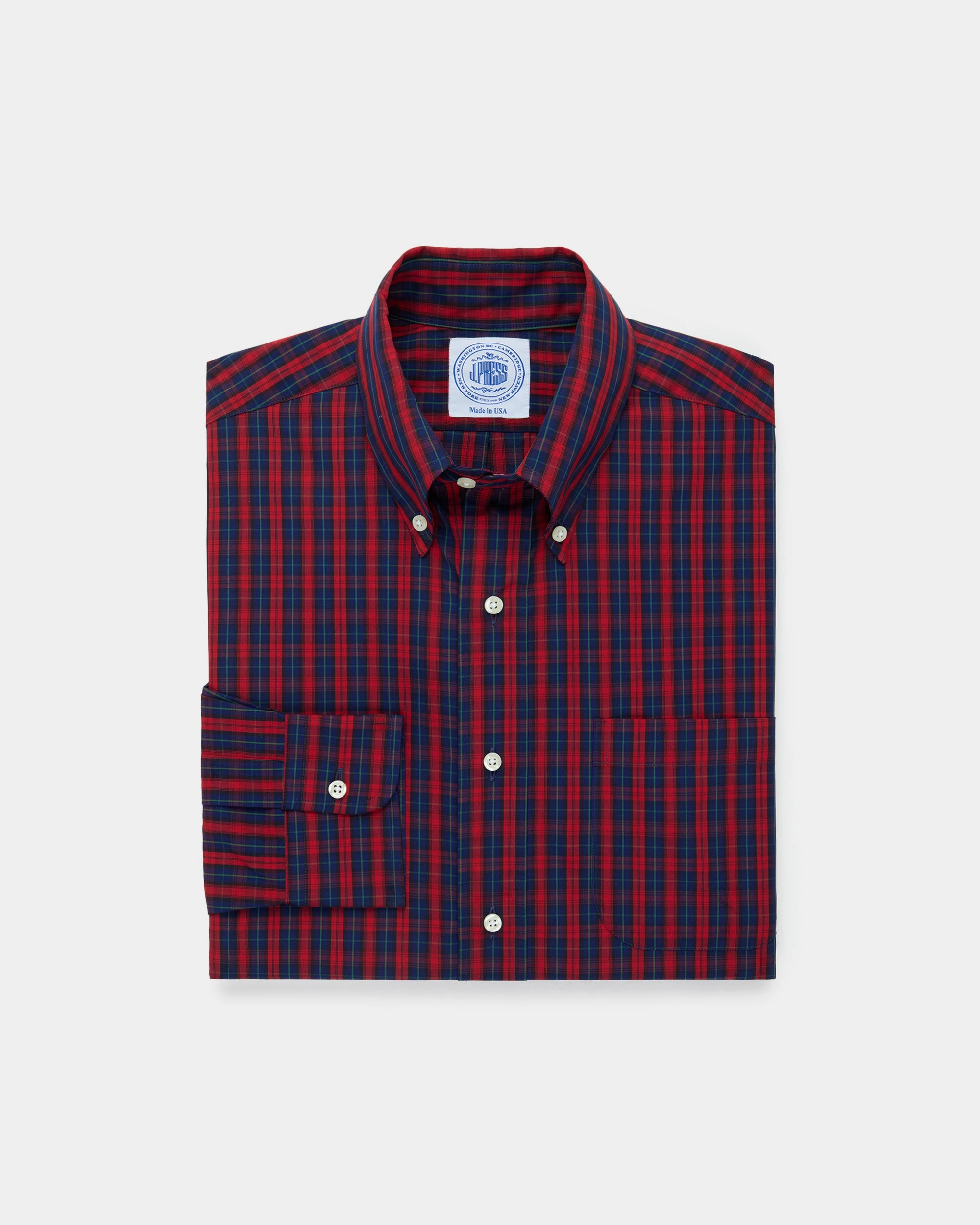Handcrafted Detail Weekend Adventure Made-in-USA Red & Navy Tartan Broadcloth Sport Shirt