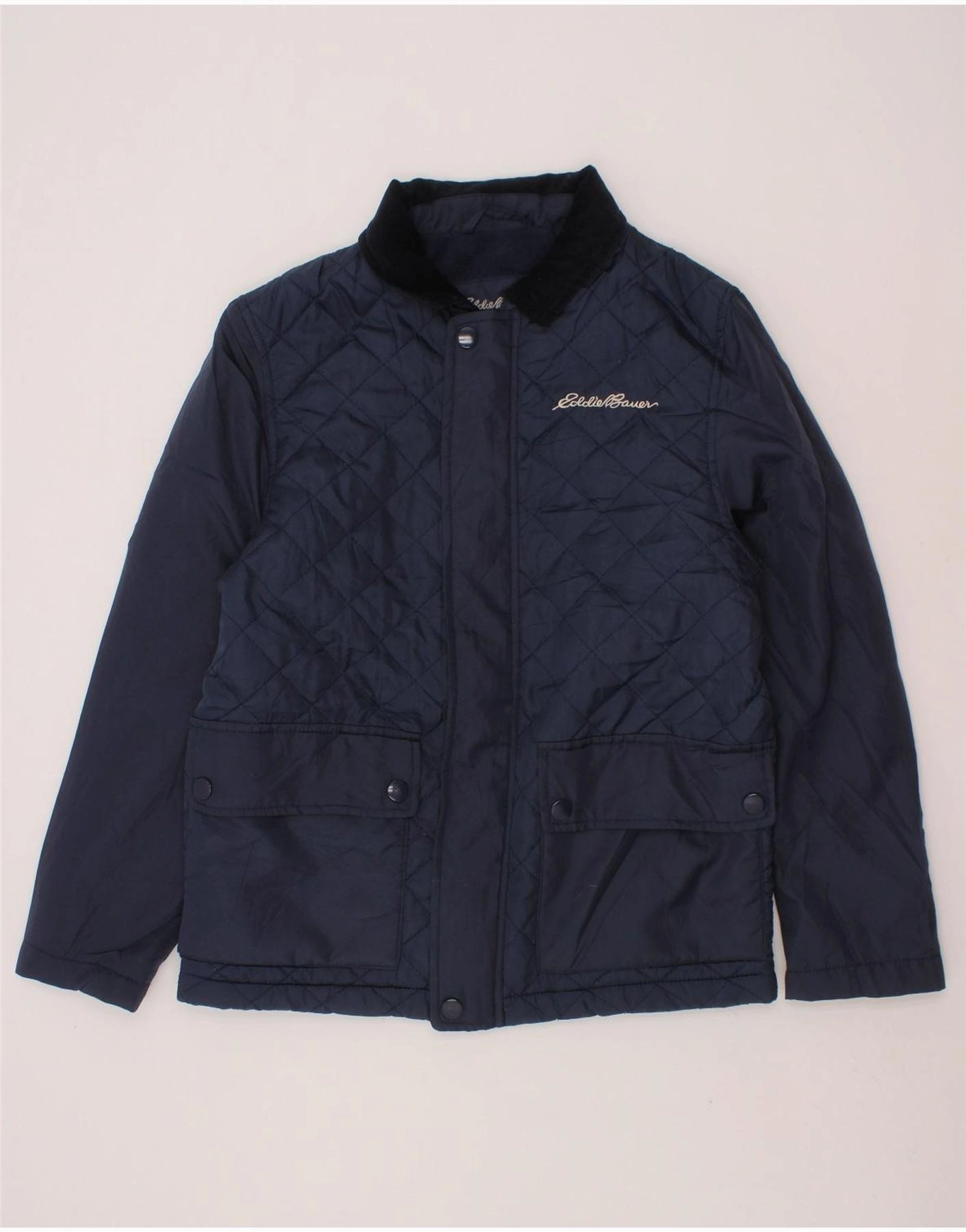 EDDIE BAUER Boys Quilted Jacket 7-8 Years Small Navy Blue Polyester Functional