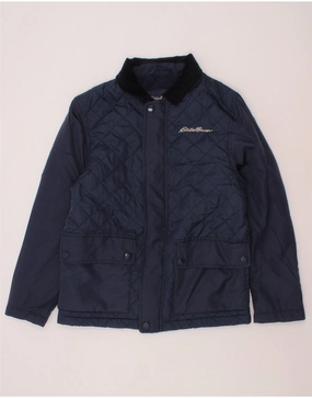 EDDIE BAUER Boys Quilted Jacket 7-8 Years Small Navy Blue Polyester Functional