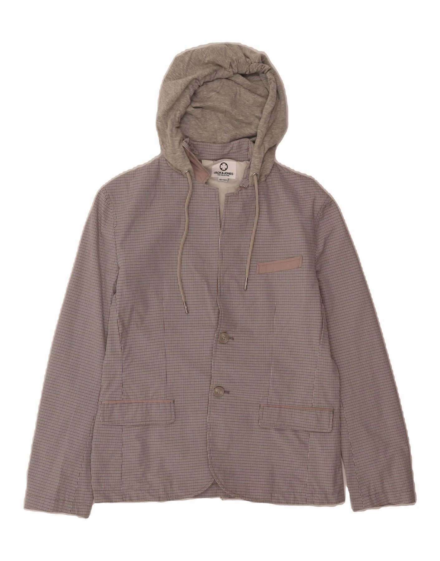 JACK & JONES Boys Hooded Blazer Jacket 13-14 Years Multicoloured Check Smooth Texture Generosity