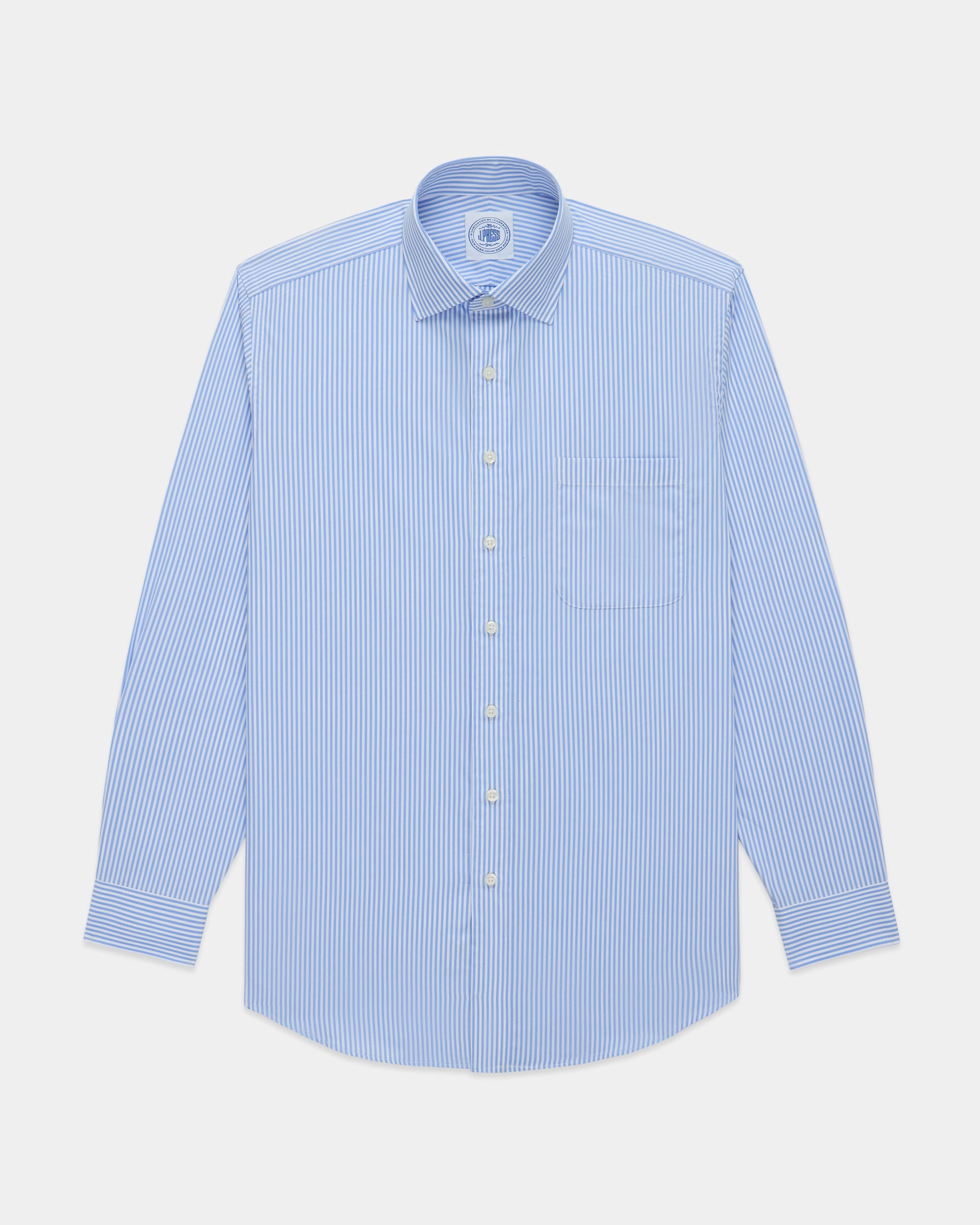High Density Weave Made-in-Canada Light Blue Candy Stripe Spread Collar Dress Shirt - Classic Fit