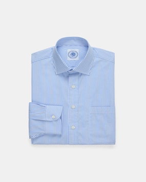 Slim Silhouette Made-in-Canada Light Blue Candy Stripe Spread Collar Dress Shirt - Classic Fit
