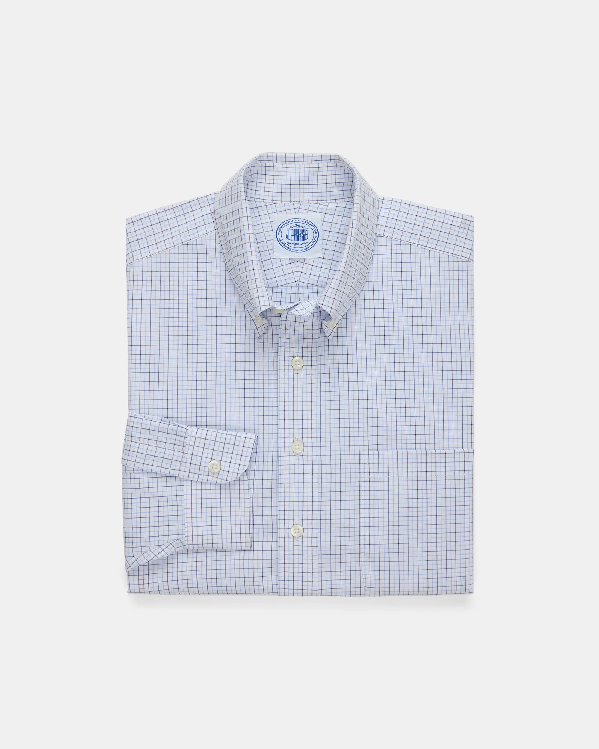 Breathable Underarm Vents Reinforced Buttonholes Made-in-Canada Navy & Light Blue Tattersall Button Down Shirt - Classic Fit