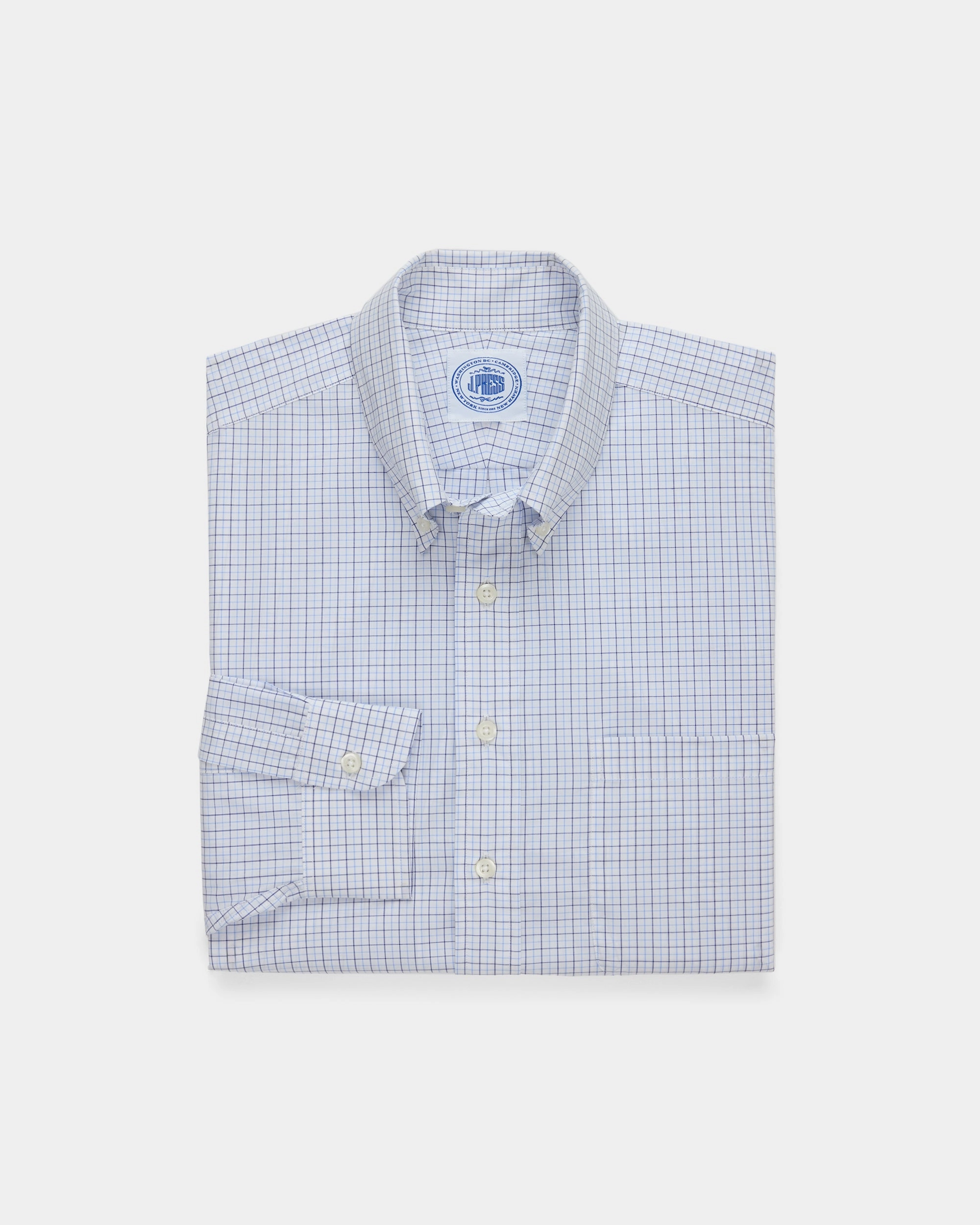 Made-in-Canada Navy & Light Blue Tattersall Button Down Shirt - Classic Fit Customizable Design