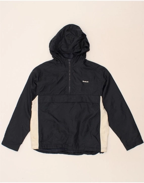 Cozy Lining REEBOK Boys Hooded Anorak Jacket 9-10 Years Navy Blue Colourblock
