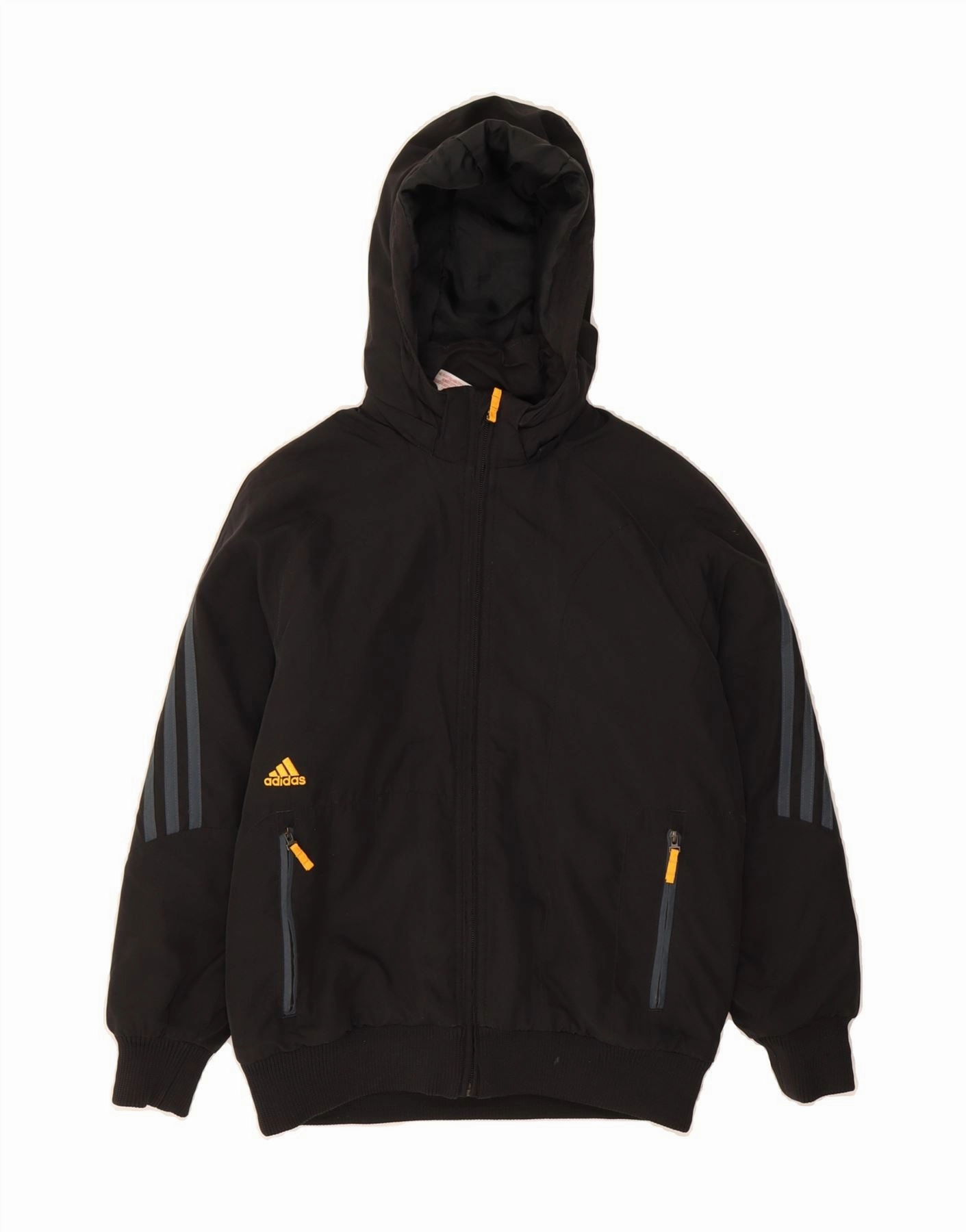 ADIDAS Boys Hooded Padded Jacket 9-10 Years Black Polyester Suitcase