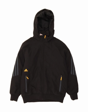 ADIDAS Boys Hooded Padded Jacket 9-10 Years Black Polyester Suitcase