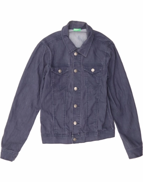 BENETTON Boys Denim Jacket 11-12 Years 2XL Navy Blue Cotton Contribute Fashionable Shield