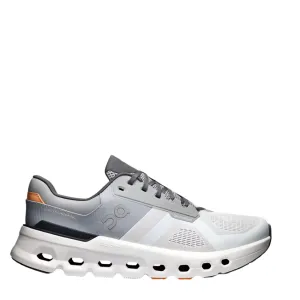 On Men's Cloudrunner 2 Running Shoes in Wolf/Ivory SS25 running in a suspension bridge area shoes